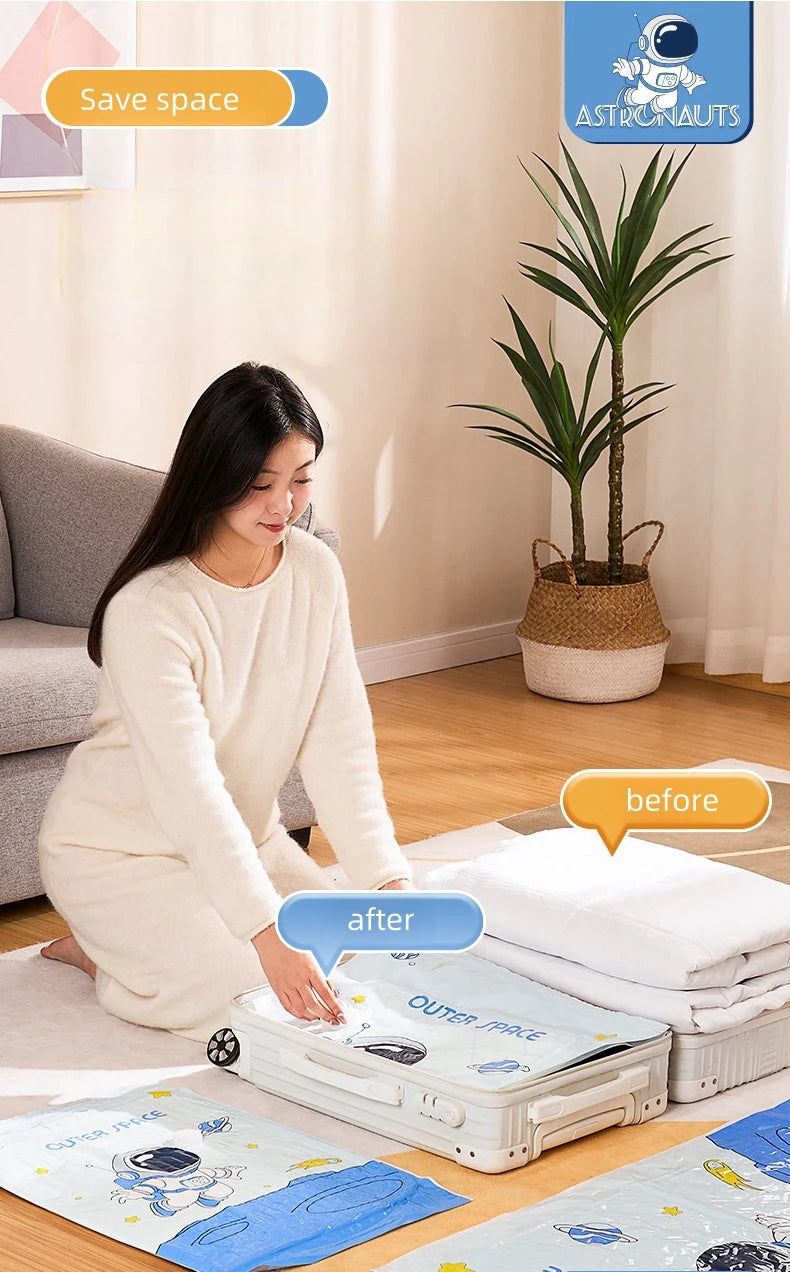 Reusable Vacuum Storage Bags for Clothes – No-Pump Compression Bags for Blankets, Bedding & Travel | Airtight Space Saver Organizer