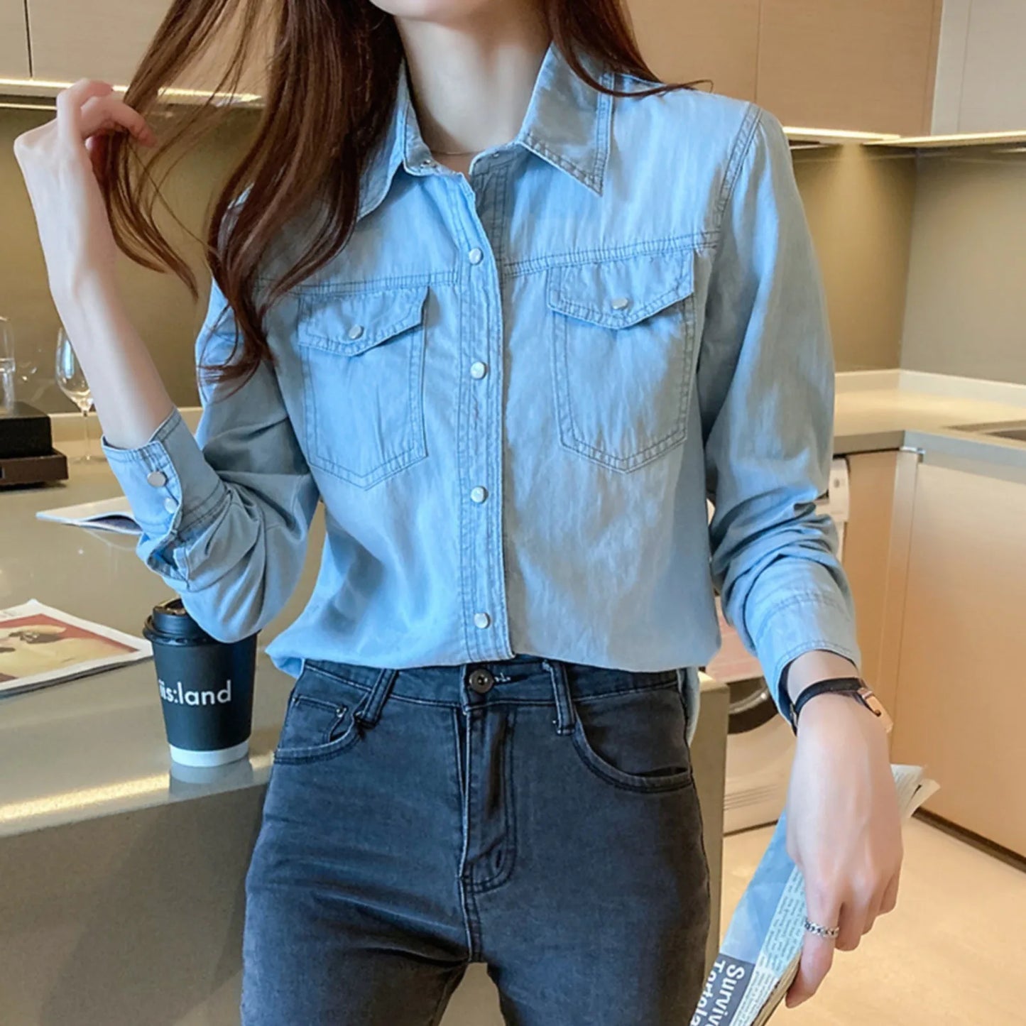Women's Casual Button-Down Blouse | Slim Fit Printed Shirt for Party & Everyday Wear.