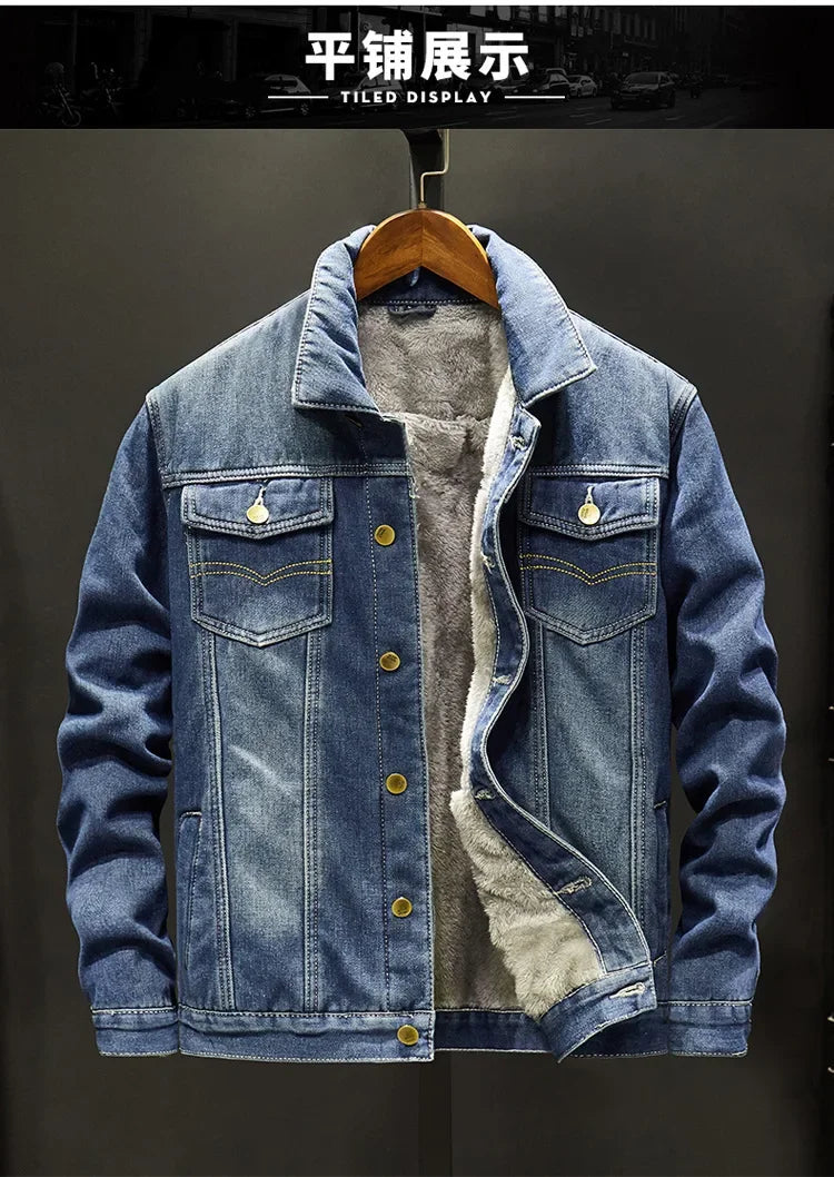 Men's Washed Denim Jacket - Casual Single Breasted Cardigan with Turn Down Collar & Pockets
