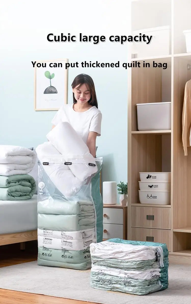Vacuum Storage Bags for Clothes & Blankets – No-Pump Space-Saving Compression Bags (Travel & Home Organizer)