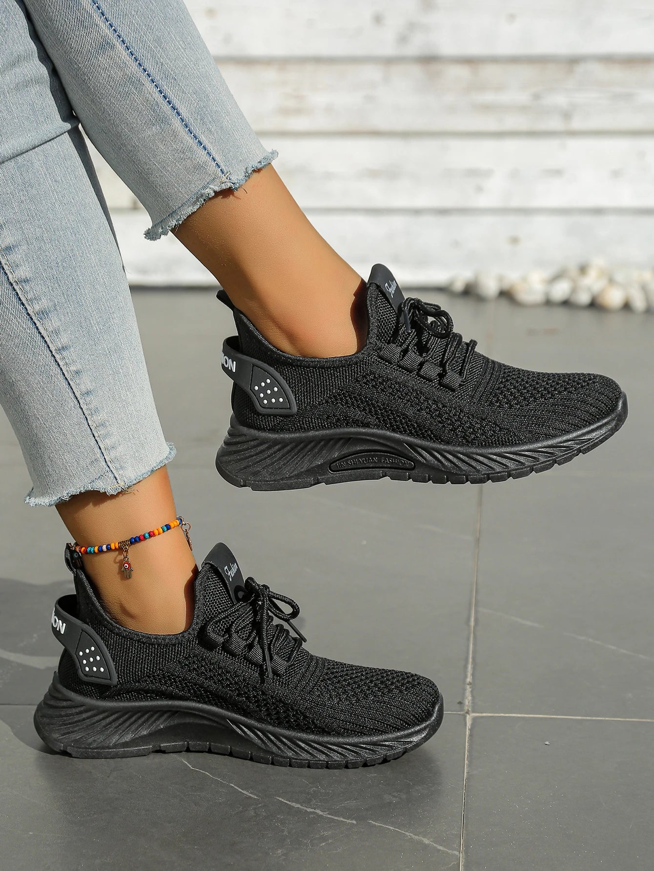 Women's Chunky Platform Sneakers - Lightweight Knit Athletic Shoes with Air Cushion Sole