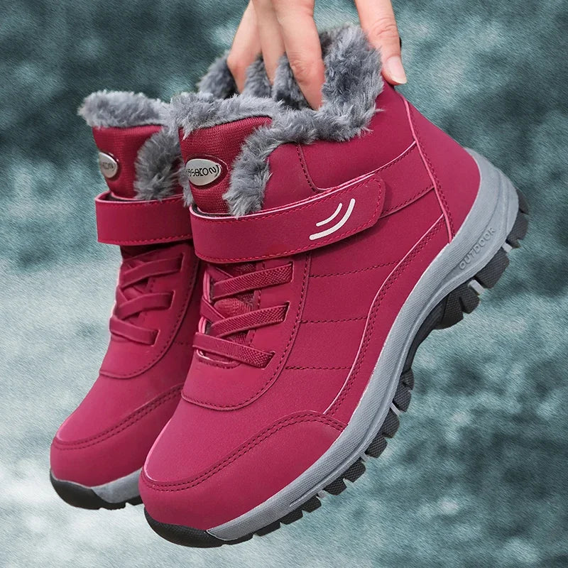 Women's Plush-Lined Waterproof Winter Boots - Platform Non-Slip Hiking Ankle Boots