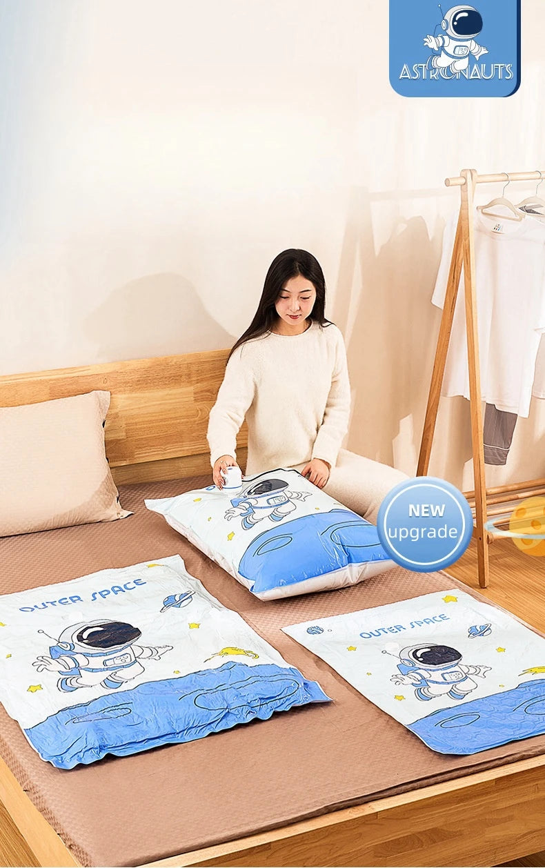 Reusable Vacuum Storage Bags for Clothes – No-Pump Compression Bags for Blankets, Bedding & Travel | Airtight Space Saver Organizer