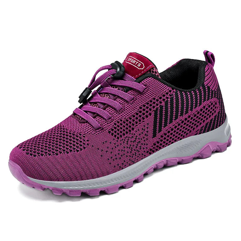 Women's Breathable Running Sneakers - Air Mesh Lace-Up Athletic Shoes - Lightweight Sport