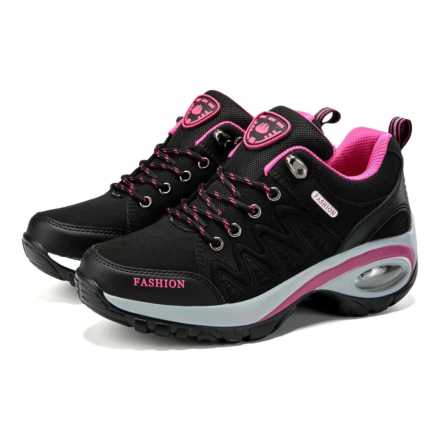 Women's Air Cushion Platform Sneakers - Waterproof Breathable Outdoor Athletic Shoes - Comfortable Lace-Up Hiking Sneakers