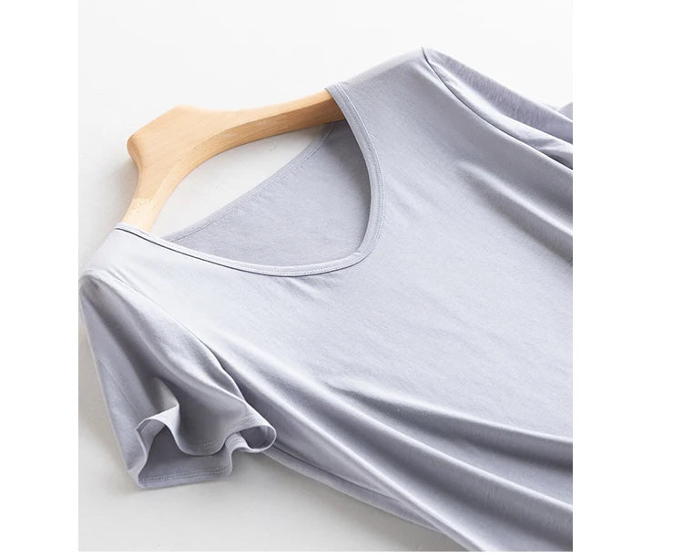 Eesswel Women's V-Neck Silk-Blend T-Shirt | Soft Breathable Summer Tee | Casual Short Sleeve Solid Top – Multiple Colors