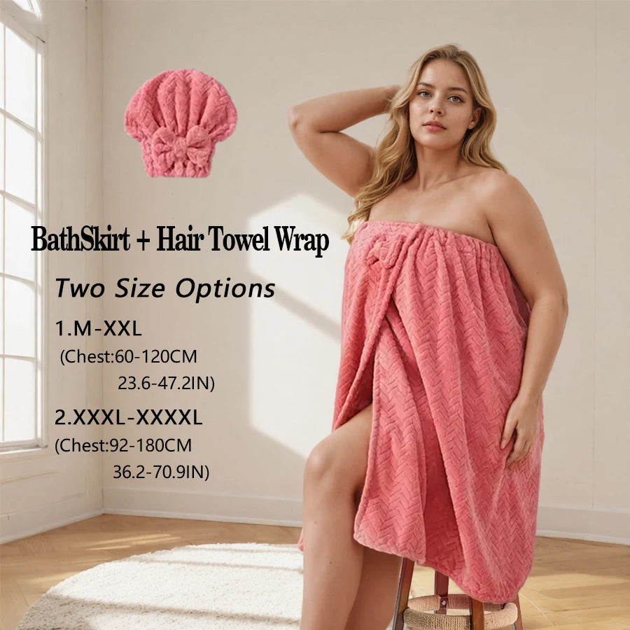 Women's Premium Bath Wrap & Hair Cap Set - Ultra Soft, Absorbent Microfiber (2-Piece)
