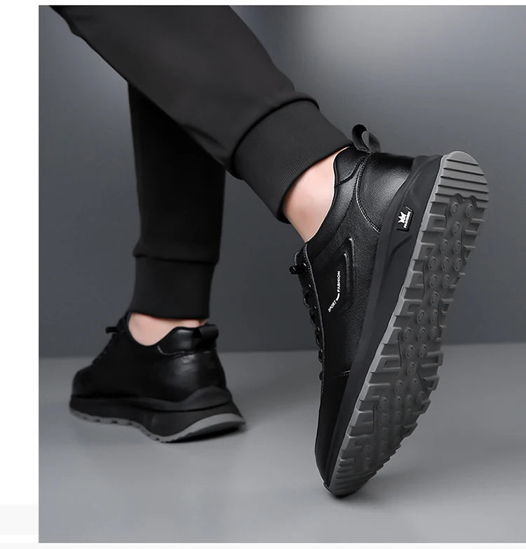 Men's Doefhom Genuine Cow Leather Sneakers — Lace-Up Casual Sport Shoes | Waterproof Outdoor Street Style Trainers for Spring & Autumn