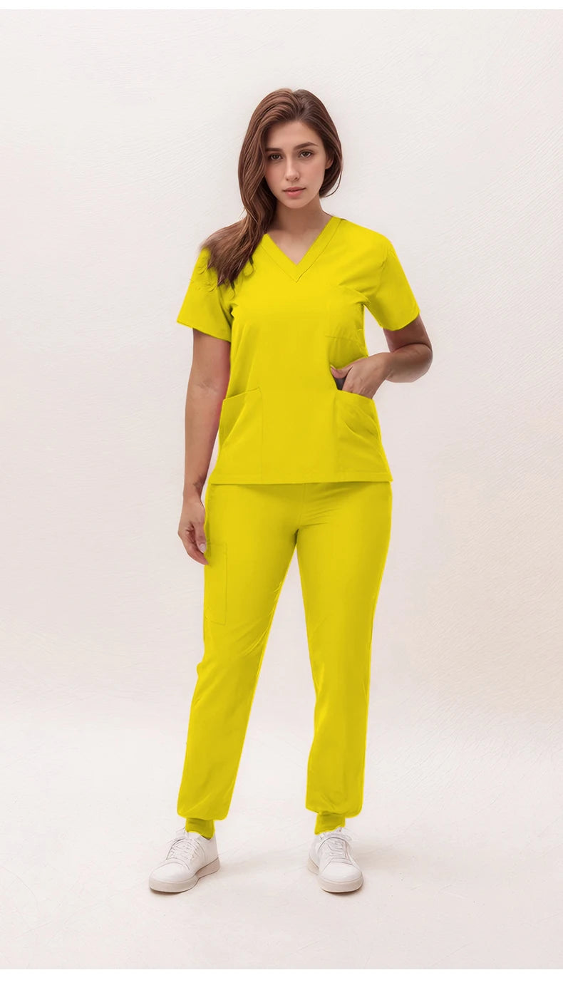 Women's 2025 New Nurse Uniforms: V-Neck Top & Jogger Pants Scrub Set - Experience Ultimate Comfort & Flexibility with 95% Polyester & 5% Spandex for Healthcare Professionals