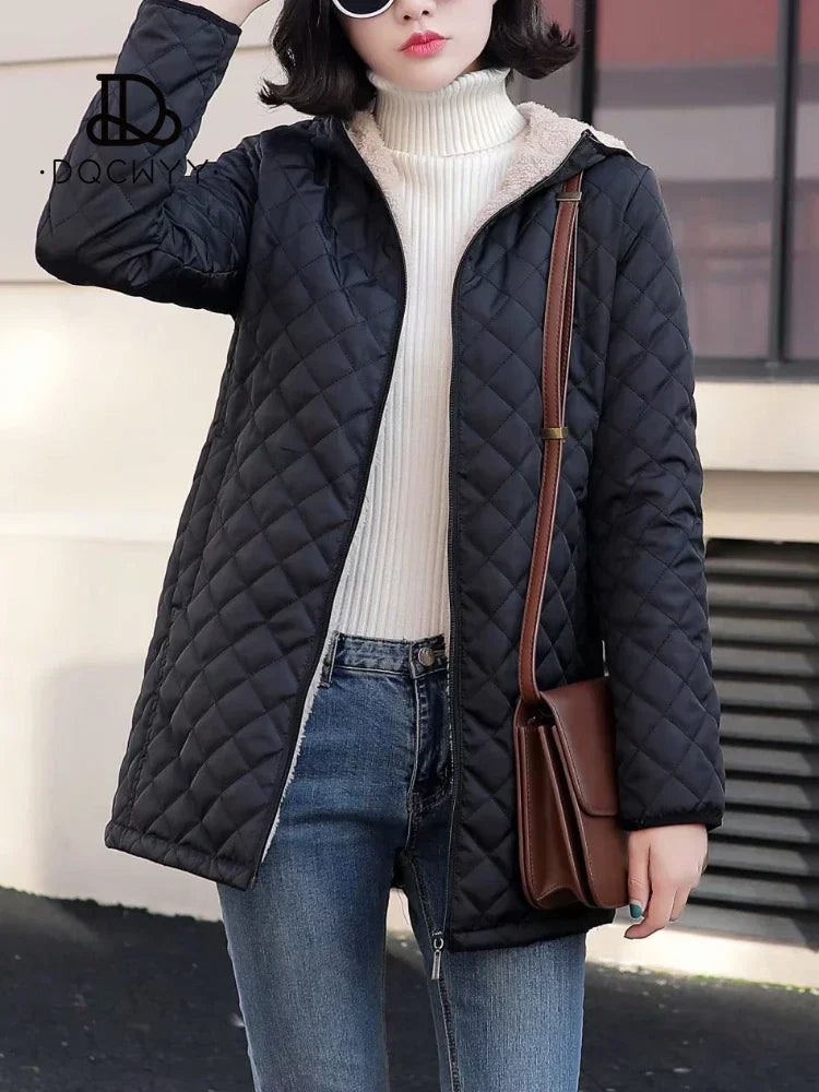 Women's Oversized Winter Jacket - Lamb Down Lined Hooded Parka with Cashmere Blend.