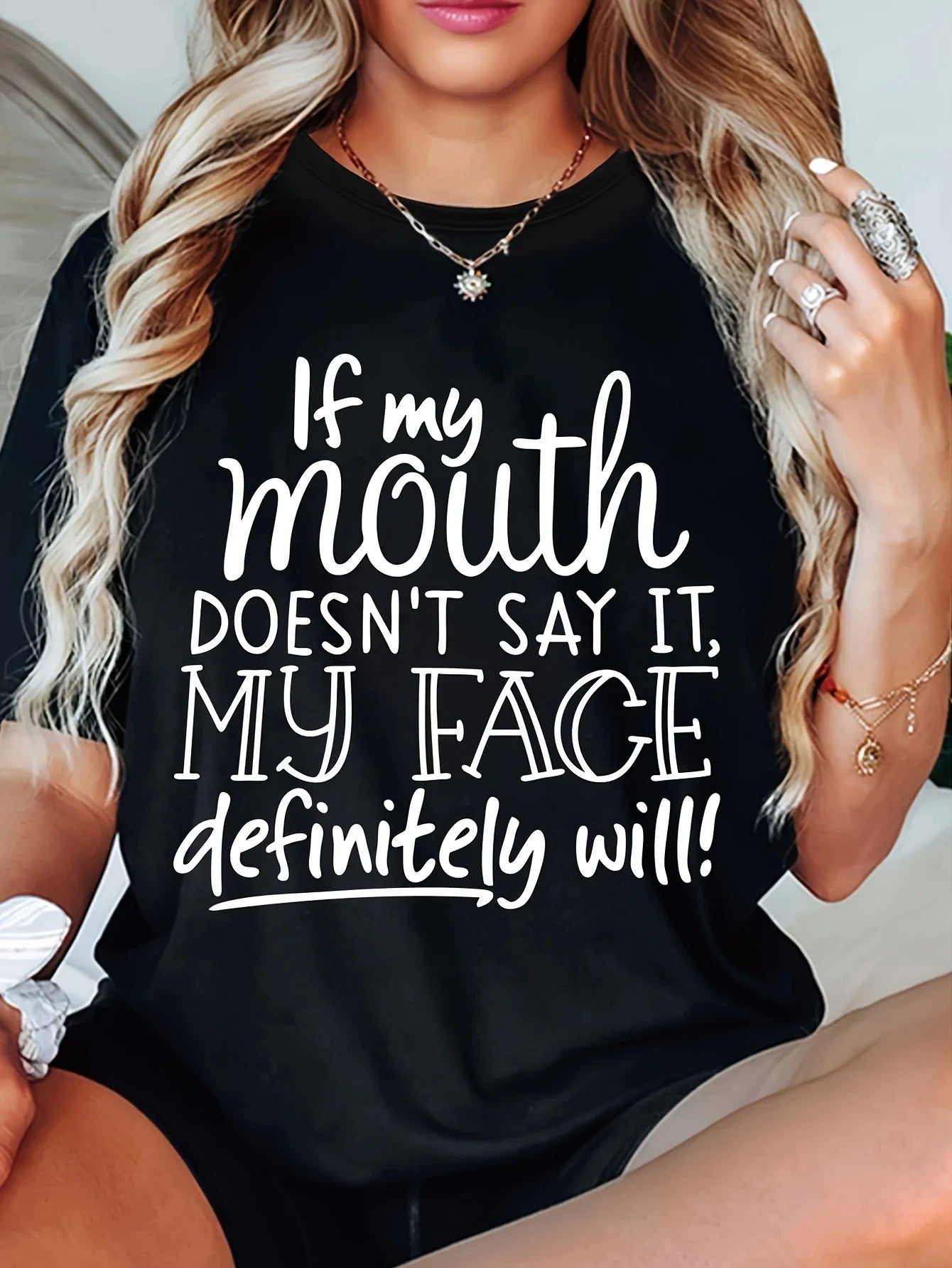 Women's Plus Size Funny Graphic T-Shirt | Bold Letter Print Casual Loose Fit Tee – Cute Gift for Women.