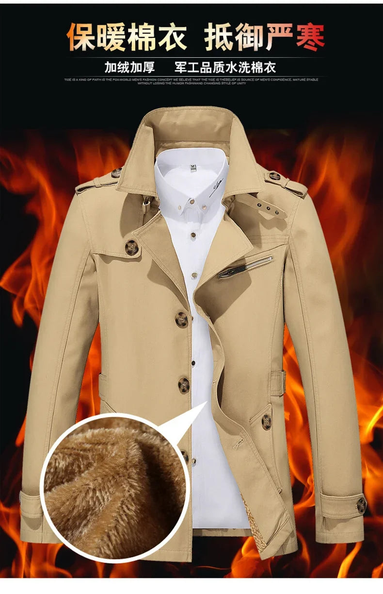 Men's Vintage Streetwear Windbreaker Coat - Thickened Warm Polyester Jacket for Outdoor Fashion