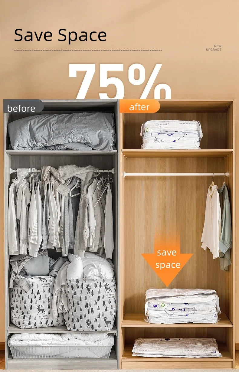 TAILI Antibacterial Vacuum Storage Bags – No-Pump Compression Bags with Ag+ Silver Ion for Clothes & Blankets | Travel & Home Organizer