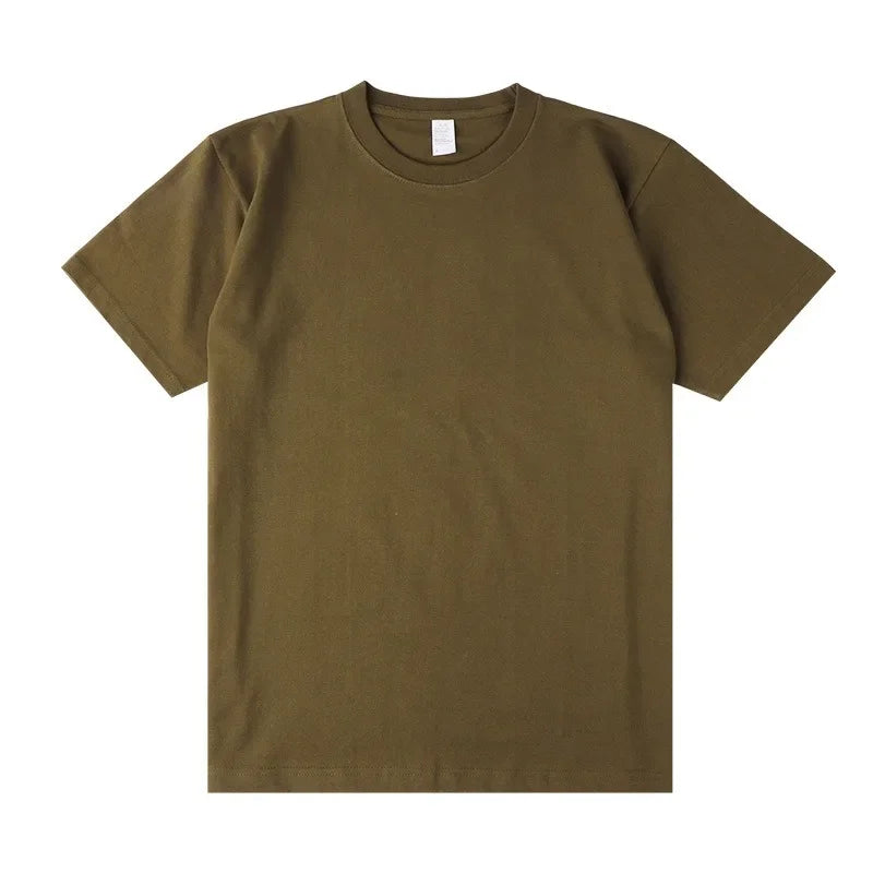 Men's 250g Combed Cotton T-Shirt | Heavyweight Solid Color O-Neck Short Sleeve Tee | Loose Casual Fit | XS–2XL