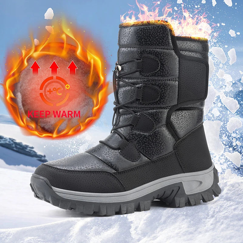 Women's Plush-Lined Waterproof Snow Boots - Platform Winter Hiking Ankle Boots