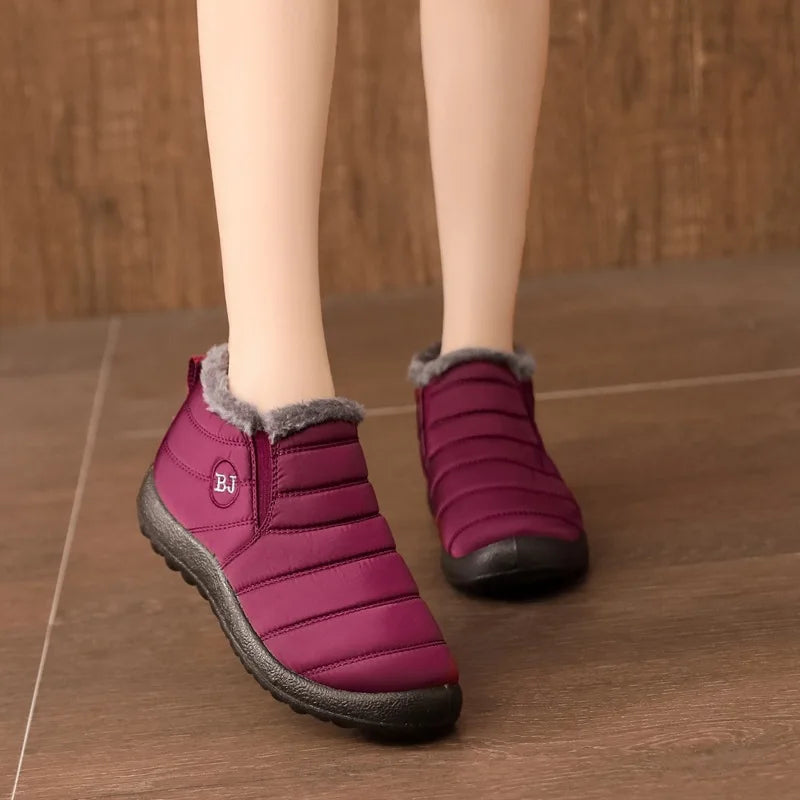 Women's Waterproof Microfiber Snow Boots - Plush-Lined Non-Slip Winter Hiking Shoes