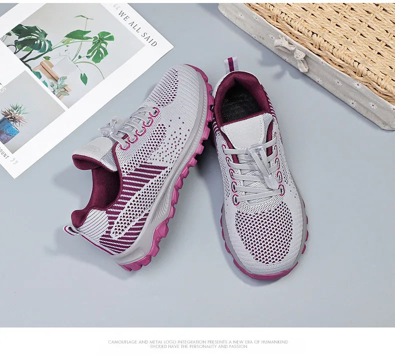Women's Breathable Running Sneakers - Air Mesh Lace-Up Athletic Shoes - Lightweight Sport