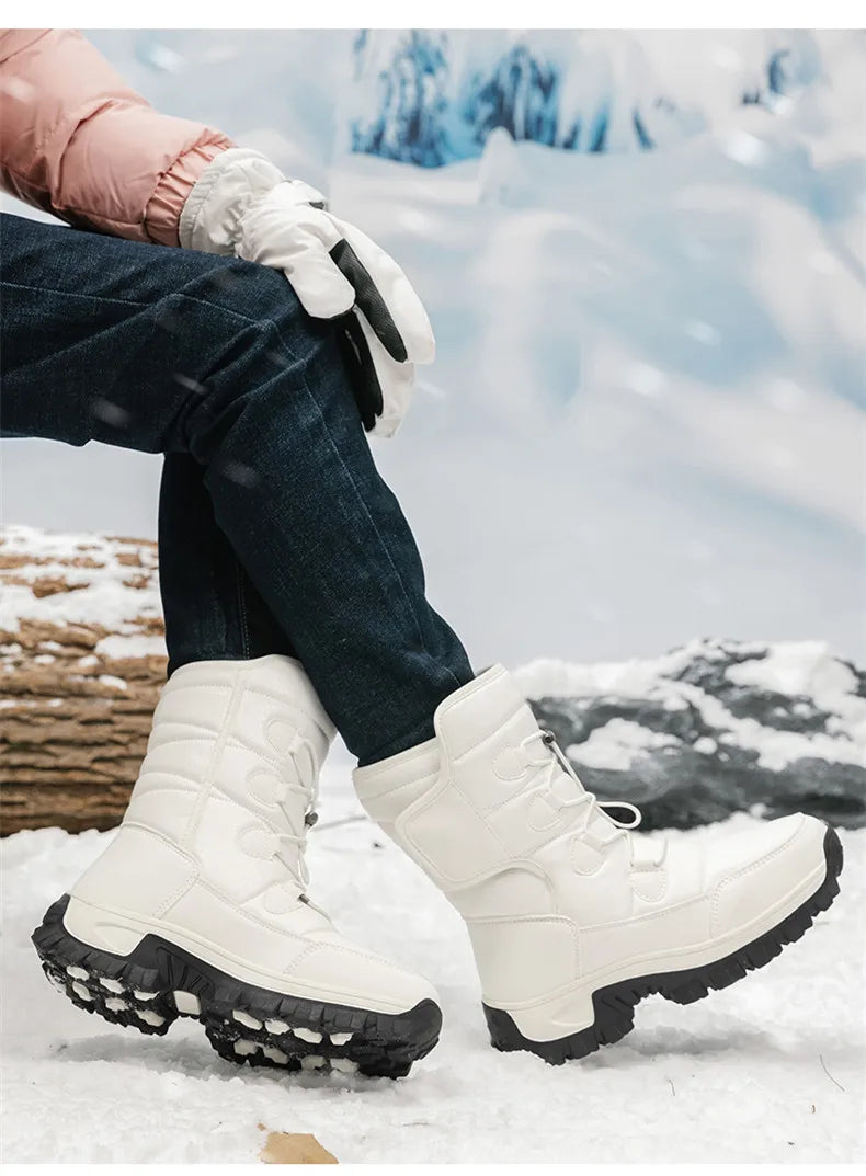 Women's Plush-Lined Waterproof Snow Boots - Platform Winter Hiking Ankle Boots