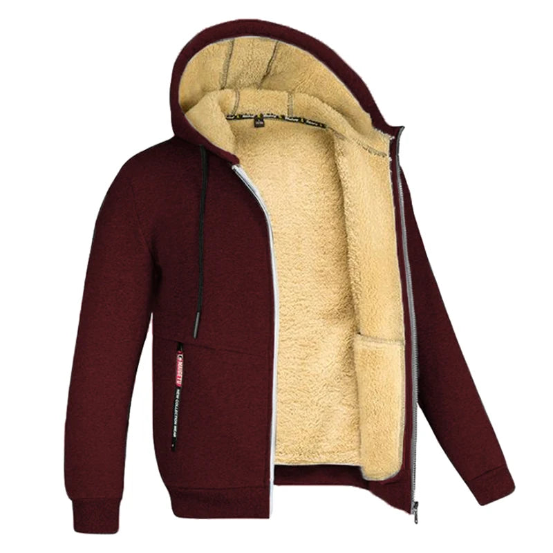 Men's Heavyweight Sherpa Fleece Lined Windproof Hoodie Jacket - Ultimate Winter Warmth & Style.