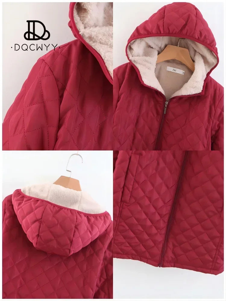 Women's Oversized Winter Jacket - Lamb Down Lined Hooded Parka with Cashmere Blend.