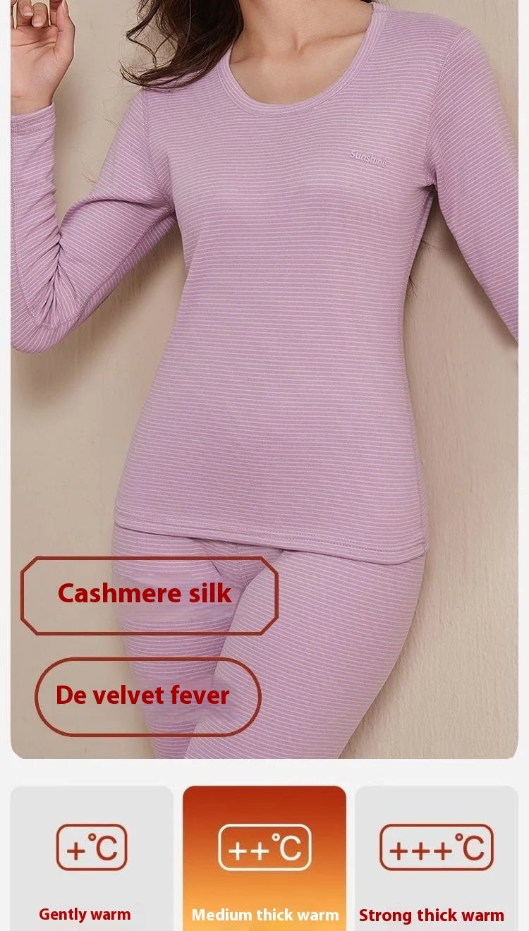 Women's Luxurious Cashmere Silk Striped Thermal Suit for Ultimate Comfort – Fall & Winter Bottoming Underwear"