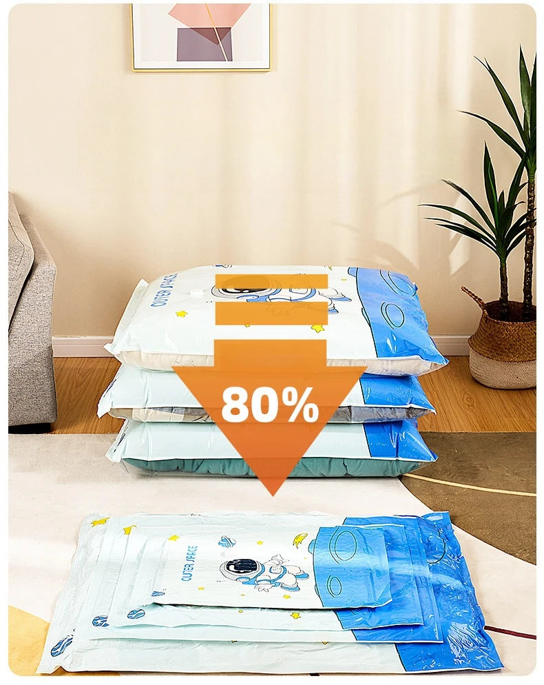 Reusable Vacuum Storage Bags for Clothes – No-Pump Compression Bags for Blankets, Bedding & Travel | Airtight Space Saver Organizer