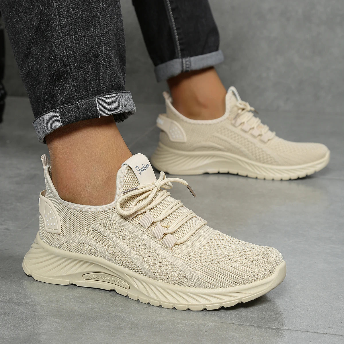 Women's Chunky Platform Sneakers - Lightweight Knit Athletic Shoes with Air Cushion Sole