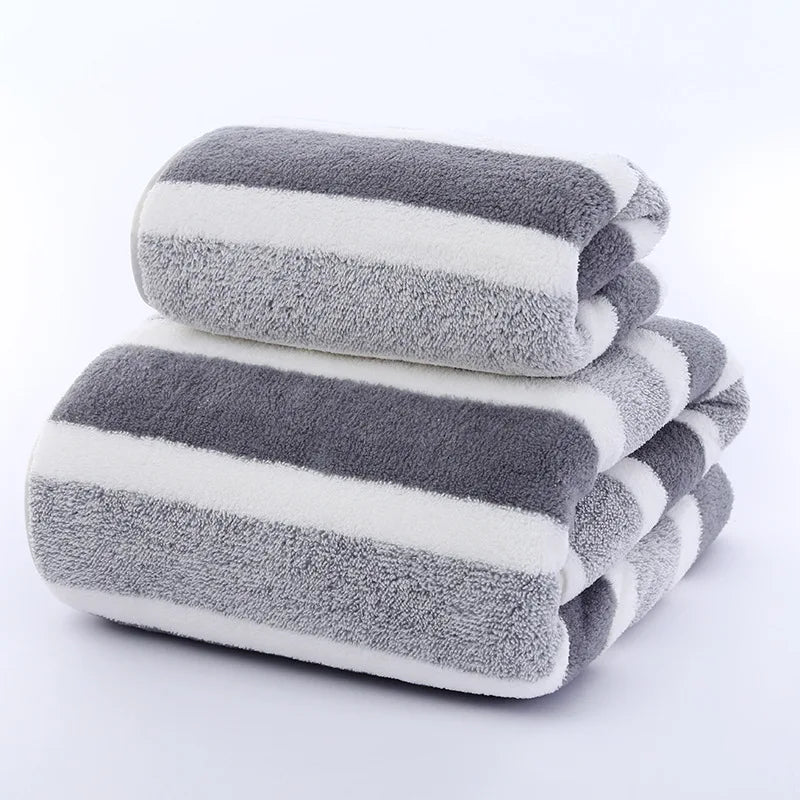 Striped Microfiber Towel Set - Ultra Soft Quick Dry Bath & Face Towels (2 Sizes)