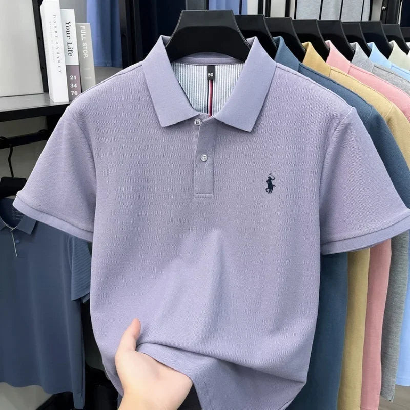 Men's 100% Cotton Short Sleeve Polo Shirt – Embroidered Logo Golf Top | Anti-Wrinkle Summer Casual