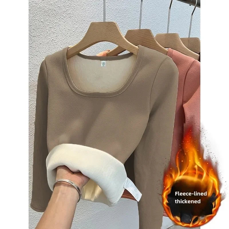 Women's Chic & Cozy Fleece Thermal Pullover: Stylish Square Collar Crewneck for Ultimate Winter Comfort.