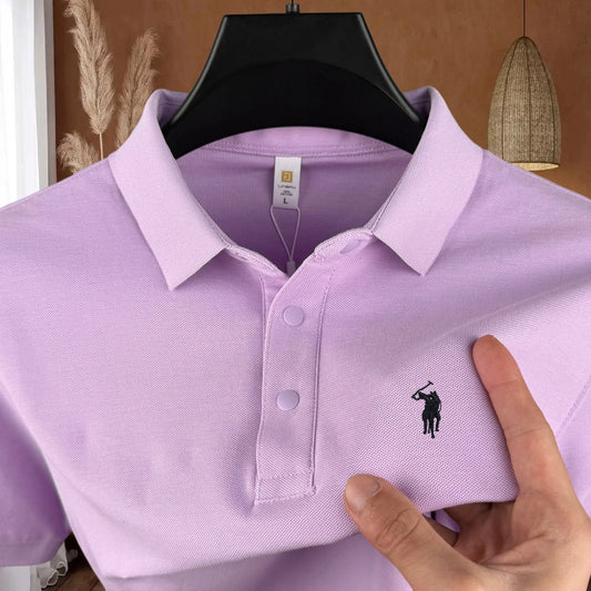 Men's 100% Cotton Short Sleeve Polo Shirt – Embroidered Pony, Breathable Summer Golf Top, Sizes M–4XL, 20+ Colors