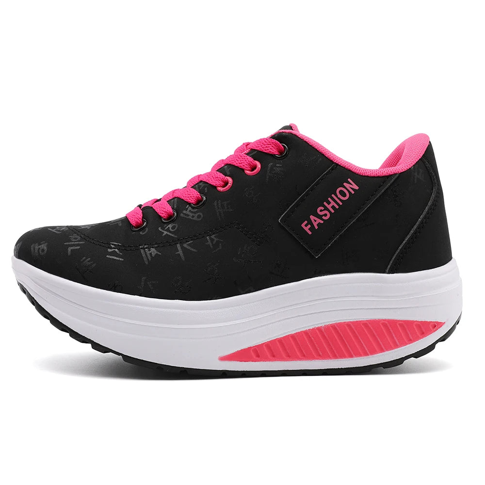 Women's LIZUXIE Wedge Platform Sneakers – Breathable Lace-Up Casual Shoes with Thick Sole & Elevated Comfort.