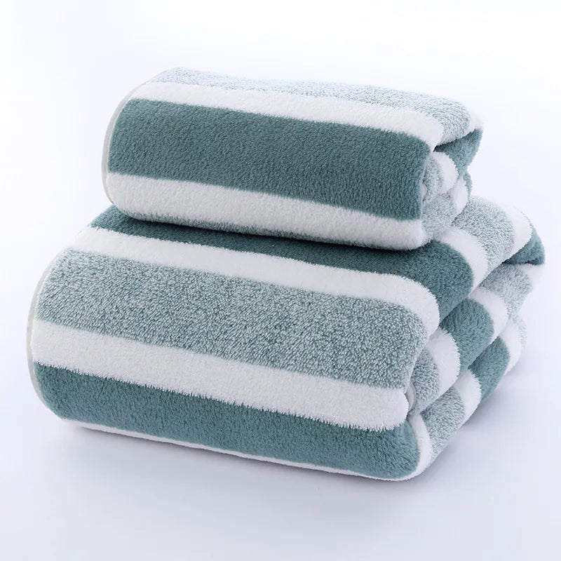 Striped Microfiber Towel Set - Ultra Soft Quick Dry Bath & Face Towels (2 Sizes)