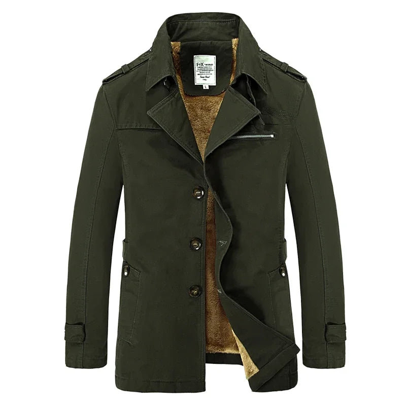 Men's Vintage Streetwear Windbreaker Coat - Thickened Warm Polyester Jacket for Outdoor Fashion