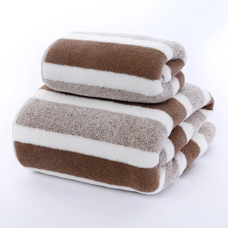 Striped Microfiber Towel Set - Ultra Soft Quick Dry Bath & Face Towels (2 Sizes)