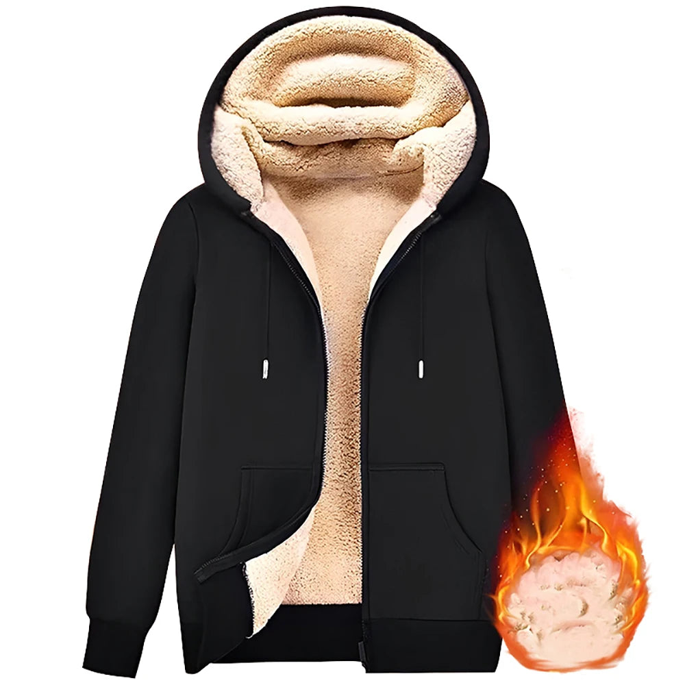 Men's Cashmere Plush Lined Sweatshirt Coat - Warm Zipper Lamb Wool Jacket with Front Pockets
