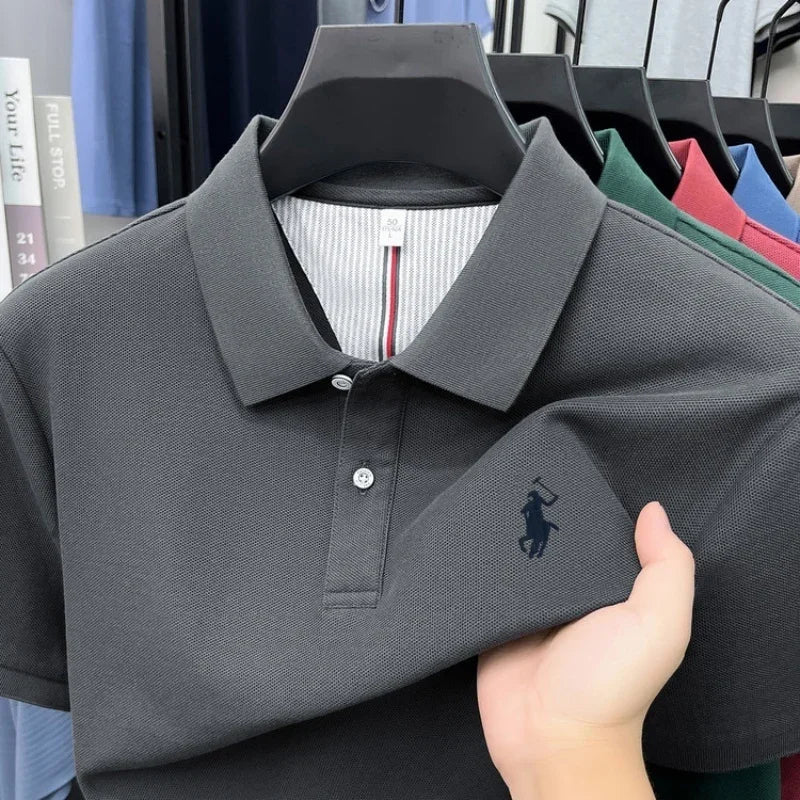 Men's 100% Cotton Short Sleeve Polo Shirt – Embroidered Logo Golf Top | Anti-Wrinkle Summer Casual