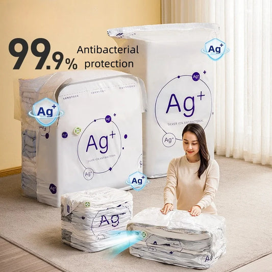 TAILI Antibacterial Vacuum Storage Bags – No-Pump Compression Bags with Ag+ Silver Ion for Clothes & Blankets | Travel & Home Organizer