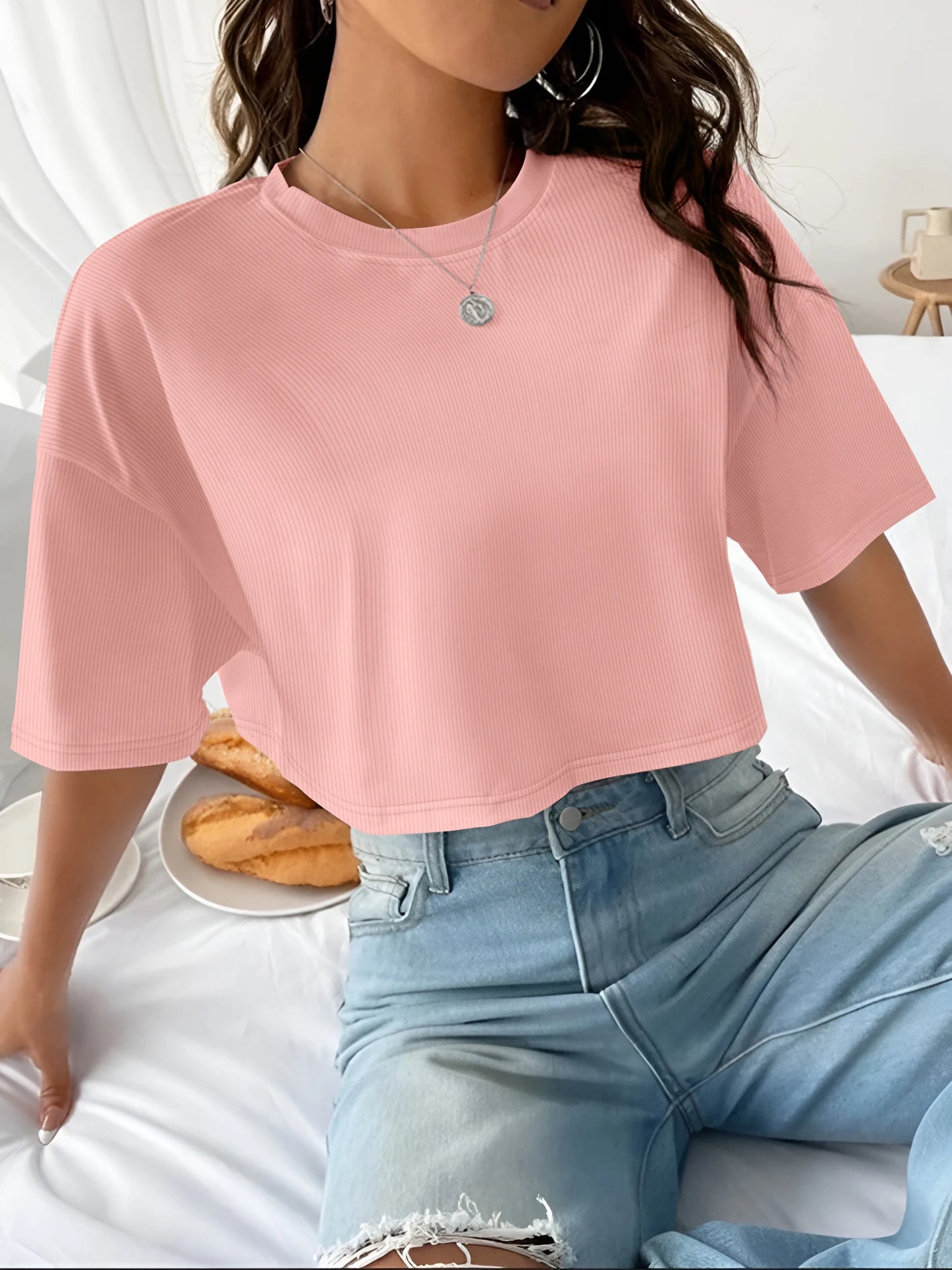 Women's Ribbed Crop Top | Short Sleeve Stretch Tee | Y2K Casual Summer Streetwear