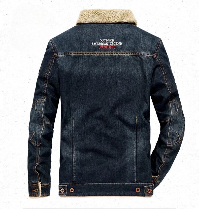 Men's Casual Padded Denim Jacket - Autumn & Winter Lapel Coat for Outdoor Adventures