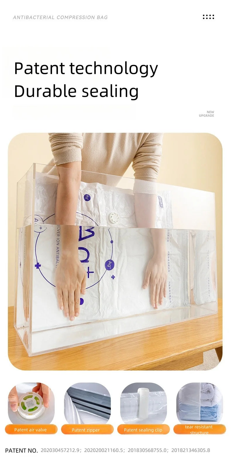 TAILI Antibacterial Vacuum Storage Bags – No-Pump Compression Bags with Ag+ Silver Ion for Clothes & Blankets | Travel & Home Organizer
