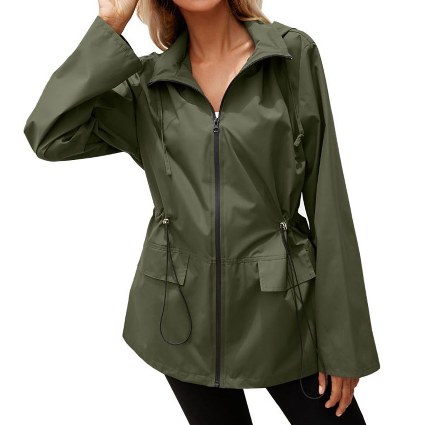Women's Asymmetric Hooded Windproof Jacket — Plus Size Streetwear Zip-Up Coat with Flare Sleeves