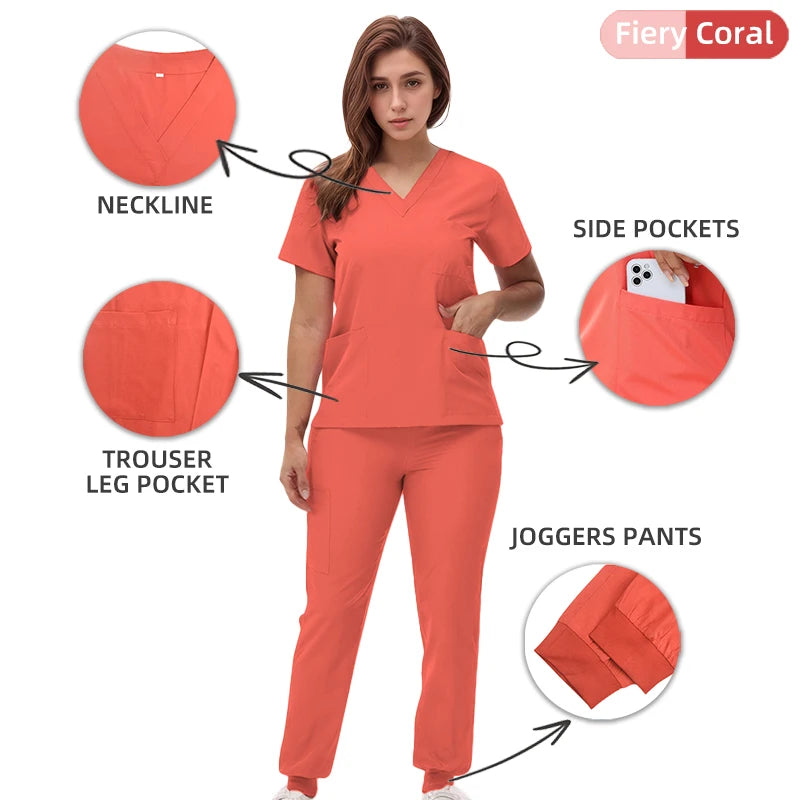 Women's 2025 New Nurse Uniforms V-neck Top Jogger Pants Scrub Sets Surgical