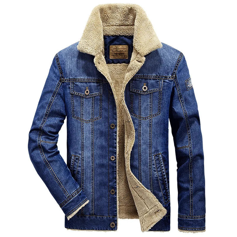 Men's Casual Padded Denim Jacket - Autumn & Winter Lapel Coat for Outdoor Adventures