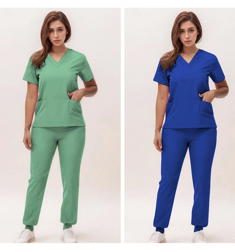 Women's 2025 New Nurse Uniforms: V-Neck Top & Jogger Pants Scrub Set - Experience Ultimate Comfort & Flexibility with 95% Polyester & 5% Spandex for Healthcare Professionals