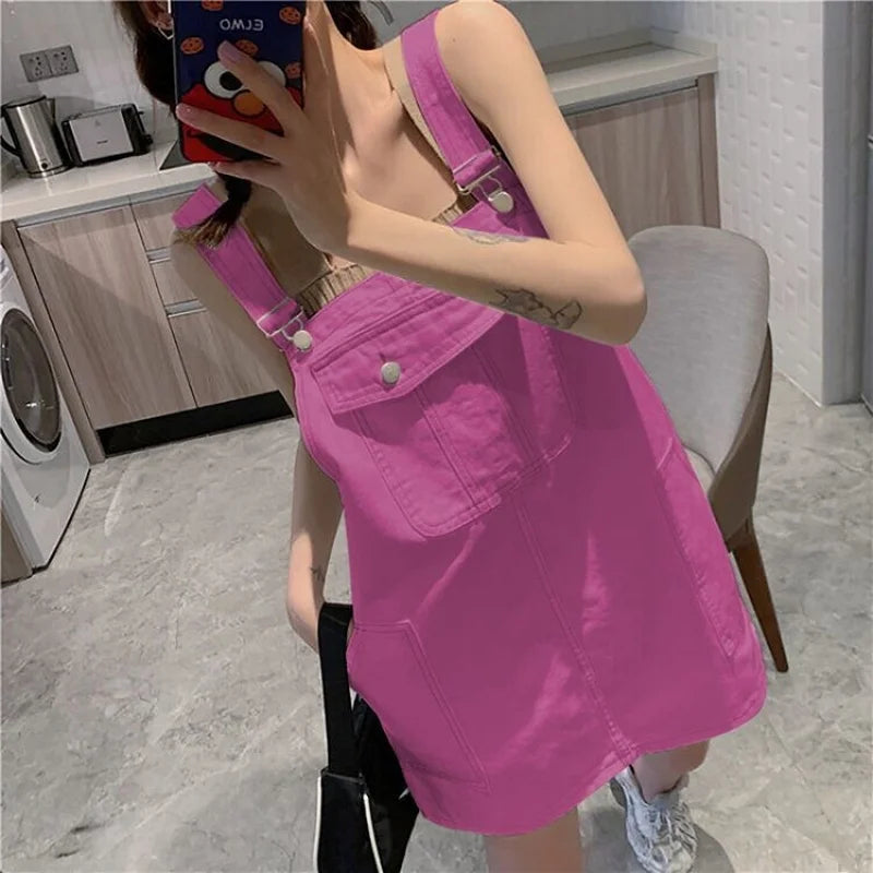 Women's Denim Suspender Mini Dress — Loose A-Line Sleeveless Sundress for Summer