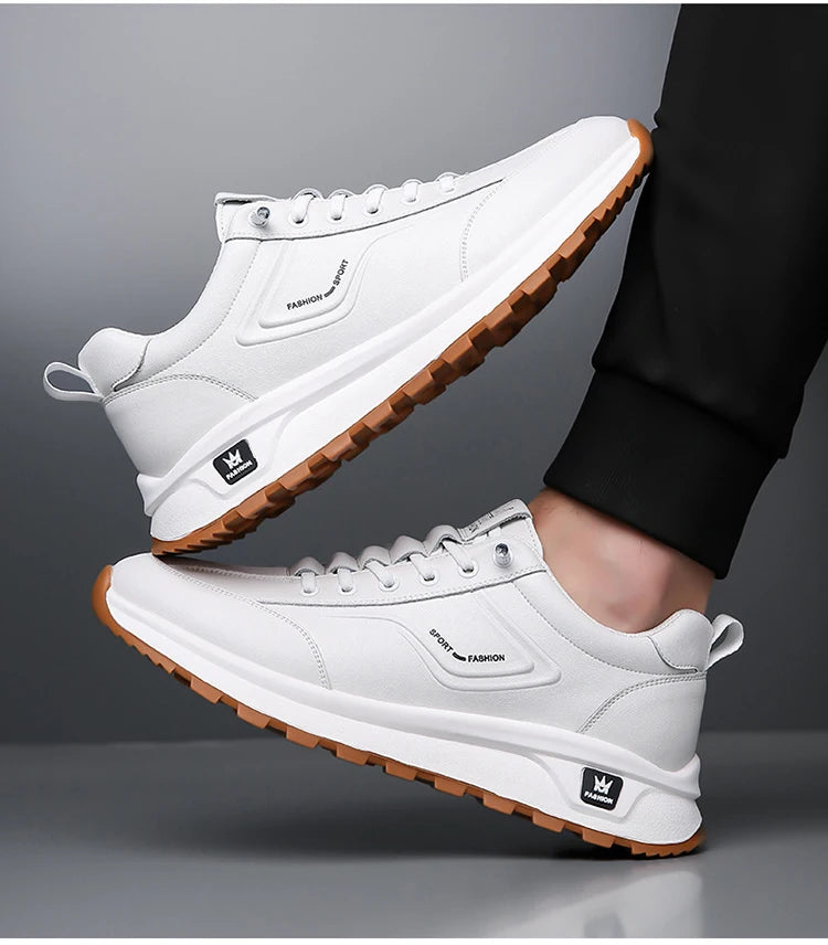 Men's Doefhom Genuine Cow Leather Sneakers — Lace-Up Casual Sport Shoes | Waterproof Outdoor Street Style Trainers for Spring & Autumn