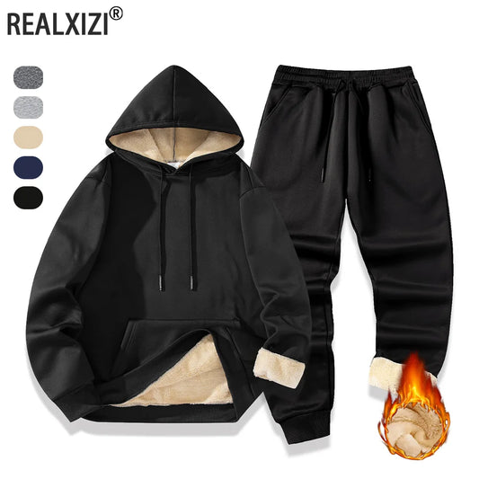 Men's Fleece Tracksuit Set - Plush Hoodie & Joggers | Warm Winter Sportswear