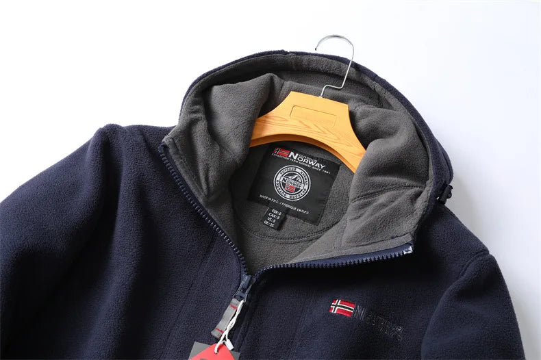 Men's Premium Winter Fleece Jacket - Stylish Hooded Wool Blend Coat for Outdoor Adventures