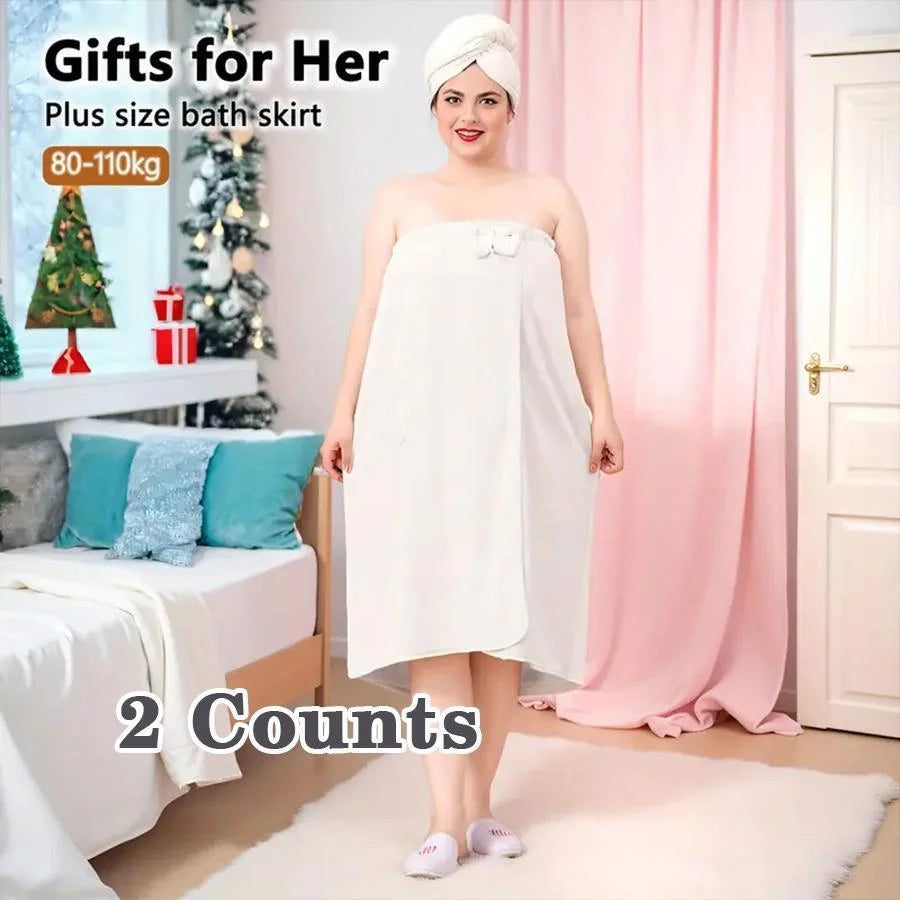 Women's Plus Size Bath Wrap Set (80-110KG) - Soft Microfiber Towel & Hair Cap, 2-Piece